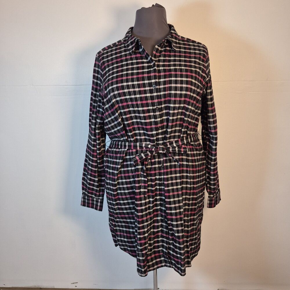 Goodthreads Women's Brushed Flannel Shirt Dress Size XXL Relaxed-Fit Belted